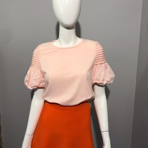 Gracia ribbed/puff short sleeve blouse blush